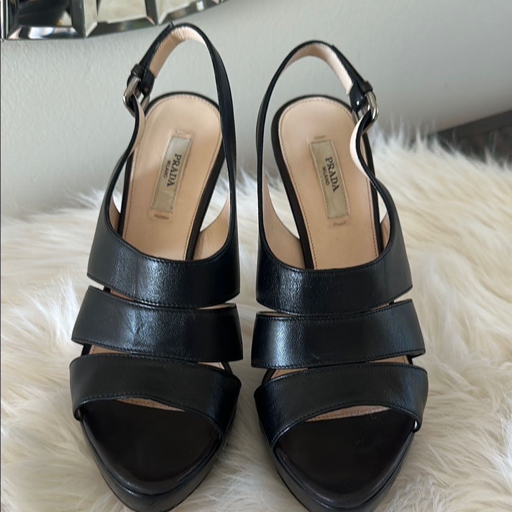 Prada Black Heeled Slingback Shoes